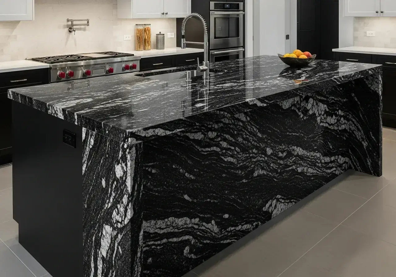 Natural granite stone worktop with honed finish — bespoke stone countertop fabricated for Cyprus projects by AIKON