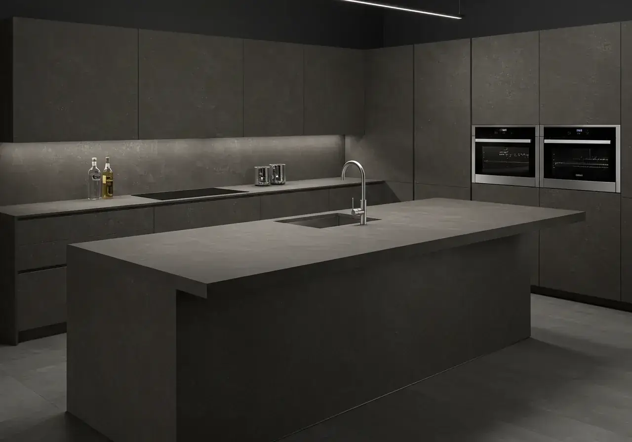 Large format ceramic slab kitchen countertop — Italian design surface