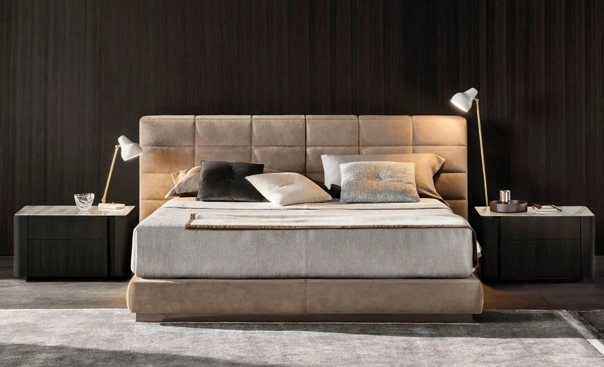 Bedroom furniture and bedside cabinetry — styled setting by AIKON, Cyprus contract & FF&E supply