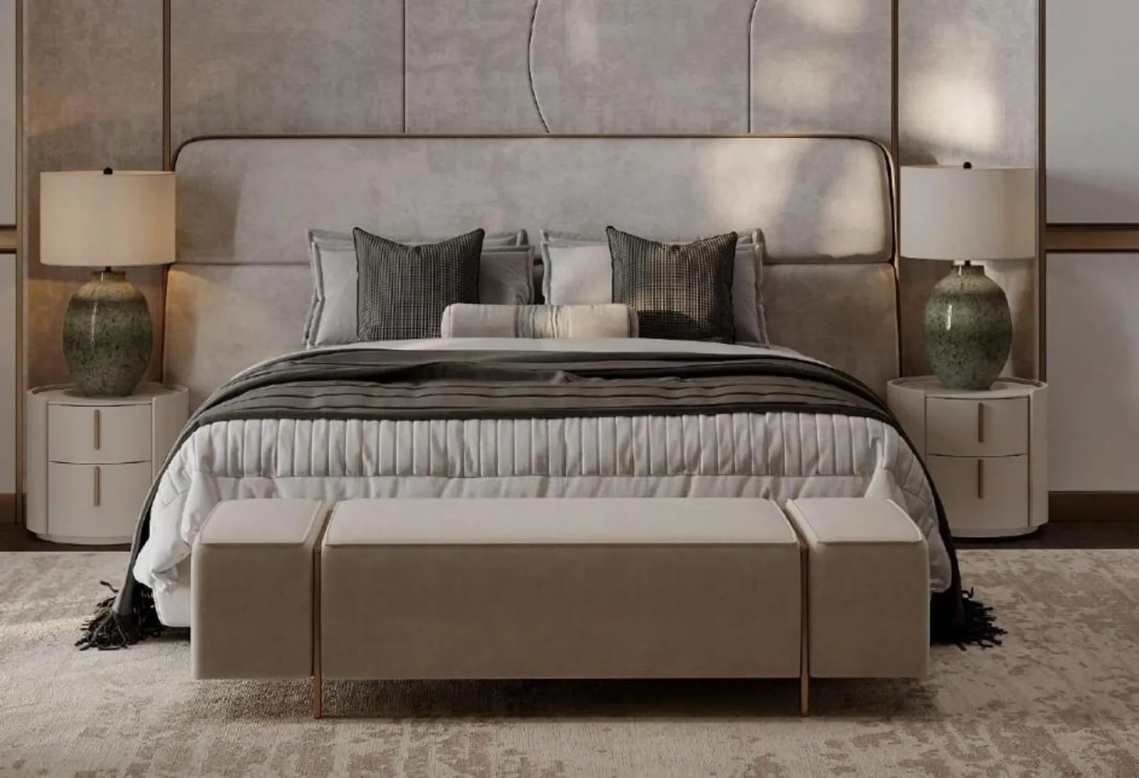 Bedroom furniture and bedside cabinetry — finish & material detail by AIKON, Cyprus contract & FF&E supply