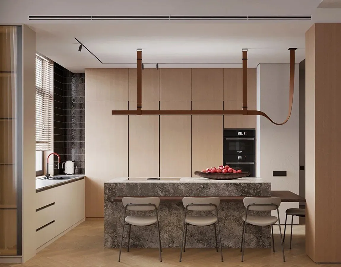 Modern fitted kitchen joinery — full-room view by AIKON, Cyprus contract & FF&E supply