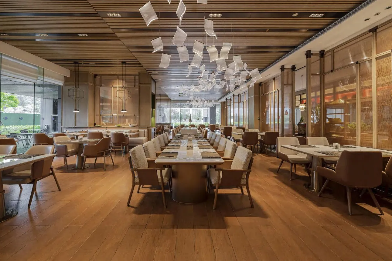 Restaurant dining furniture and interior — alternative angle by AIKON, Cyprus contract & FF&E supply