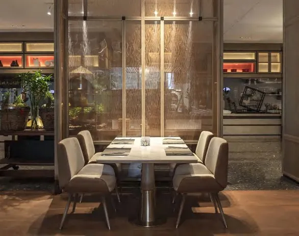 Restaurant dining furniture and interior — close-up detail by AIKON, Cyprus contract & FF&E supply