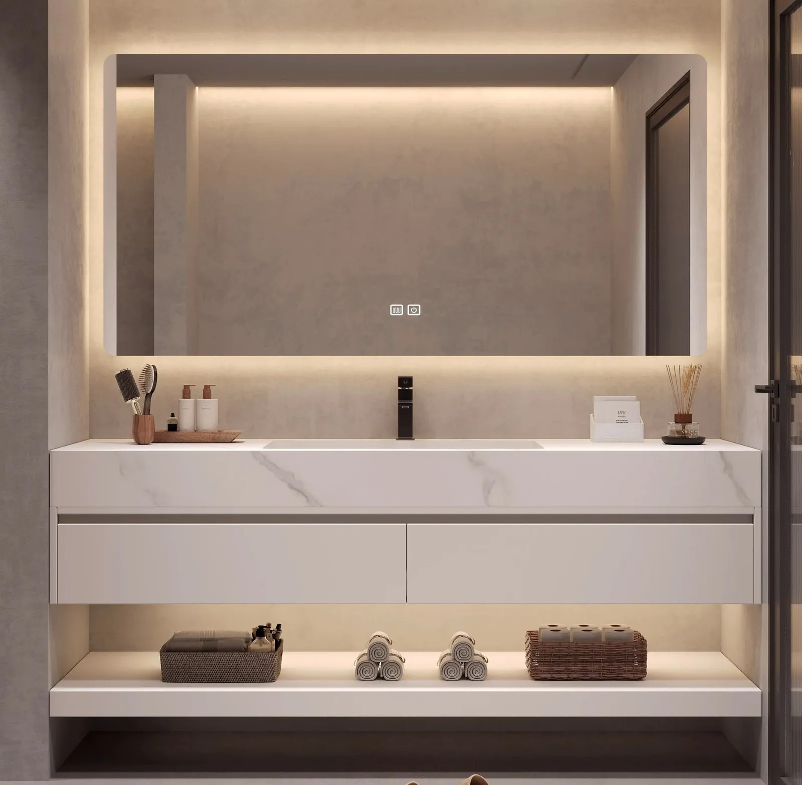 Bathroom vanity unit and washbasin joinery — layout reference by AIKON, Cyprus contract & FF&E supply