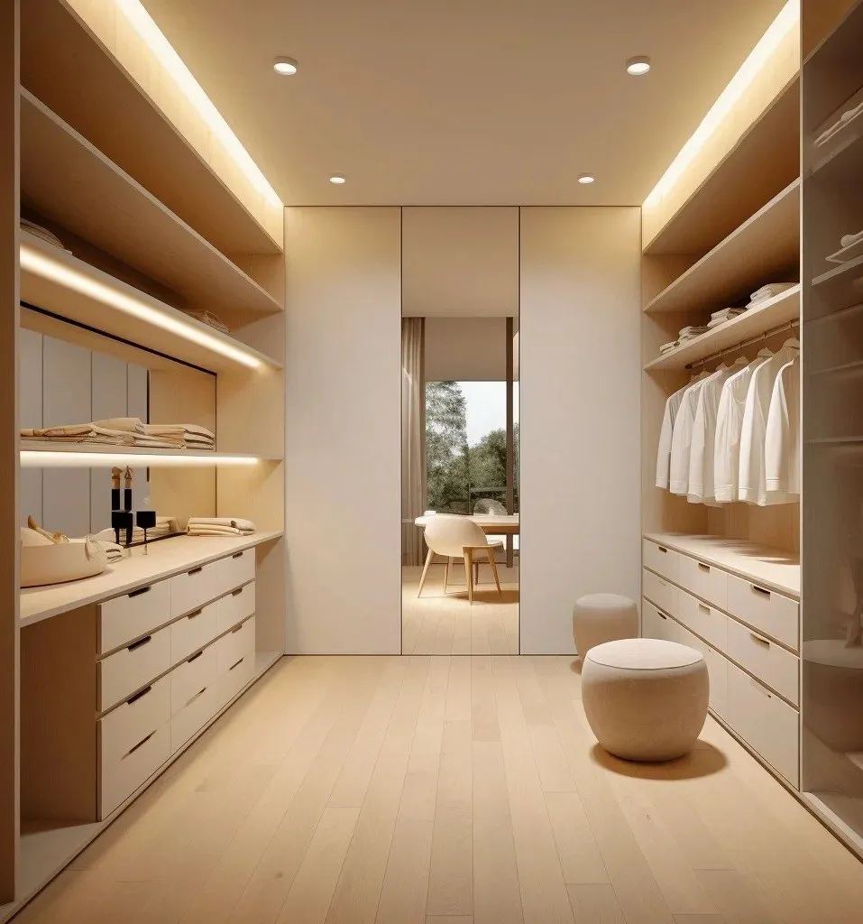 Walk-in wardrobe and closet joinery — full-room view by AIKON, Cyprus contract & FF&E supply