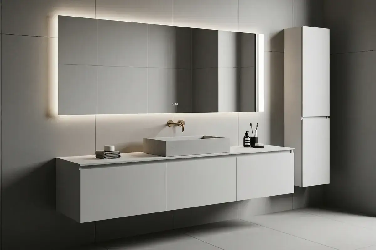 Double basin vanity unit in white lacquer — bespoke bathroom furniture