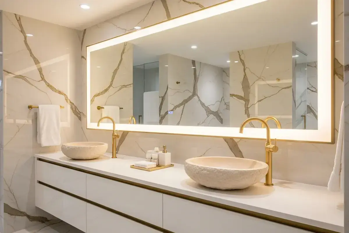 Luxury bathroom with mineral composite basin and matte finish — high-end vanity